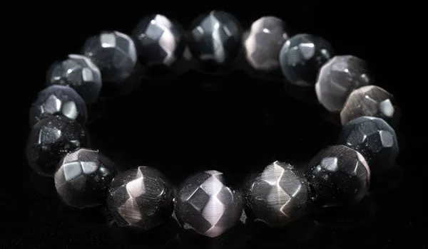 Luxury Grey Faceted Cat's Eye Natural Gemstone Bracelet