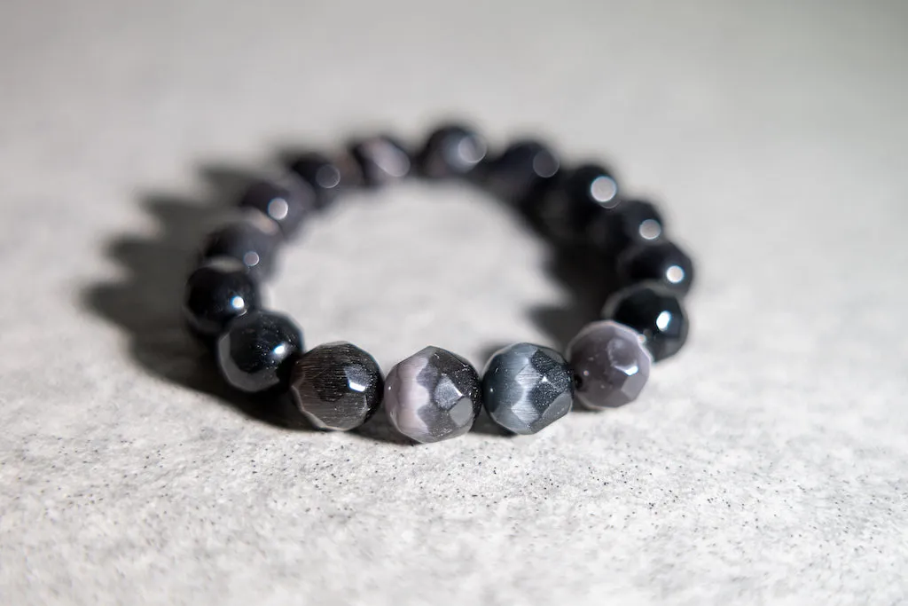 Luxury Grey Faceted Cat's Eye Natural Gemstone Bracelet