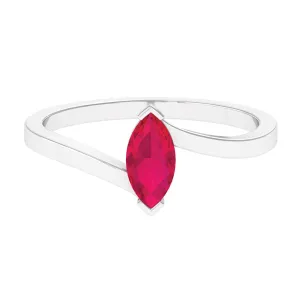 Marquise Cut Ruby Solitaire Ring in Bypass Shank