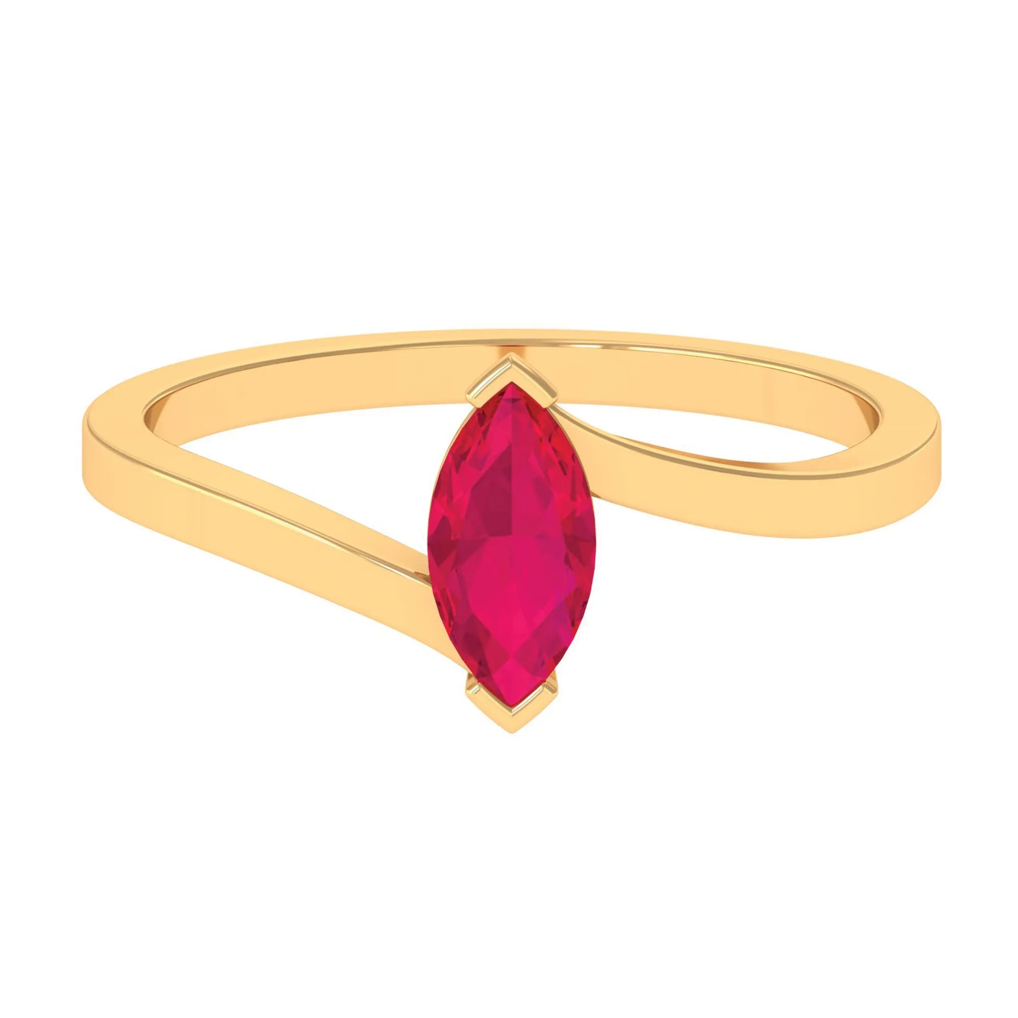 Marquise Cut Ruby Solitaire Ring in Bypass Shank