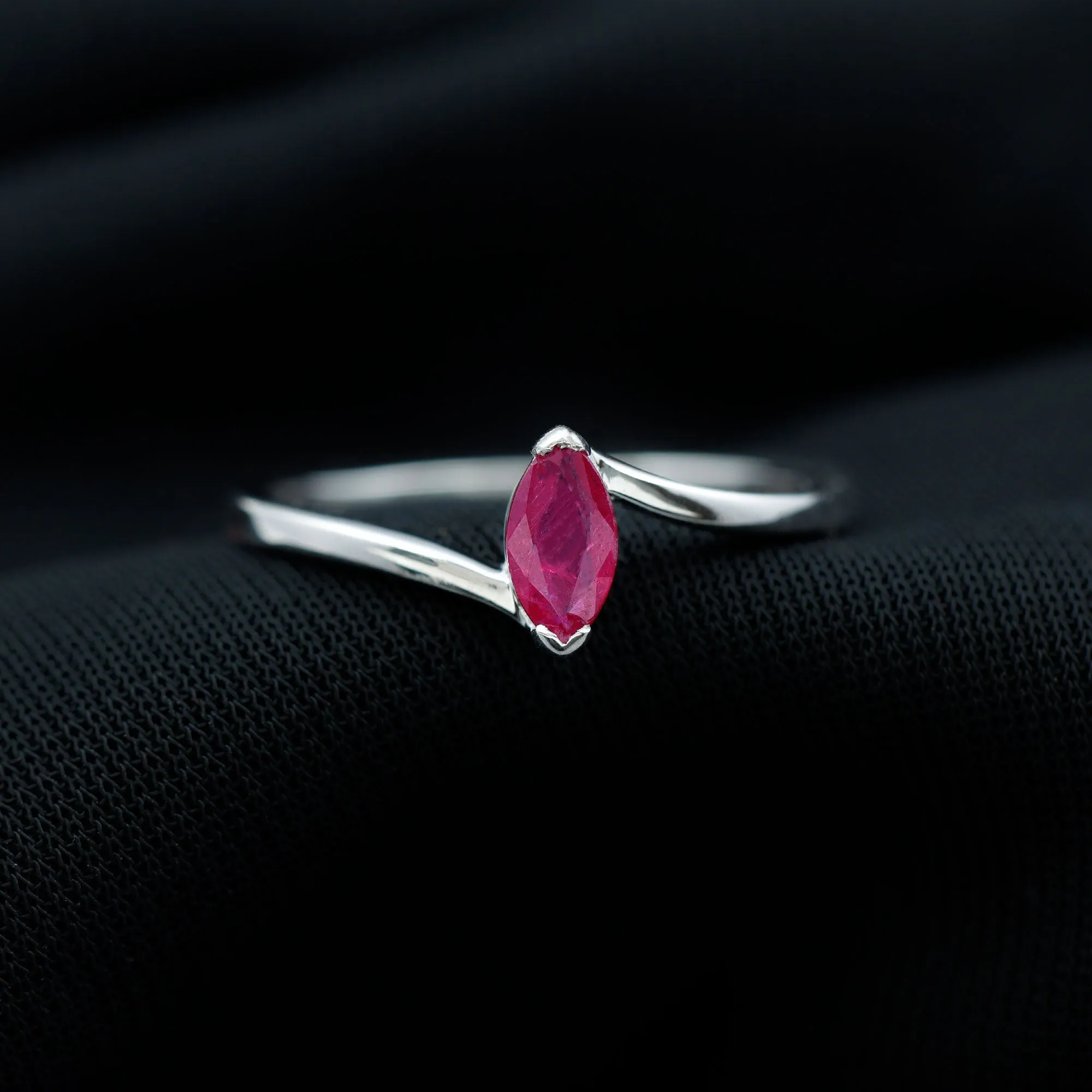 Marquise Cut Ruby Solitaire Ring in Bypass Shank