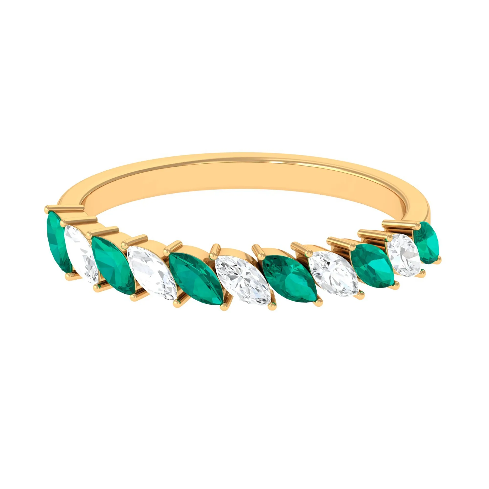 Marquise Emerald and Diamond Tilted Half Eternity Ring