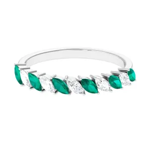 Marquise Emerald and Diamond Tilted Half Eternity Ring