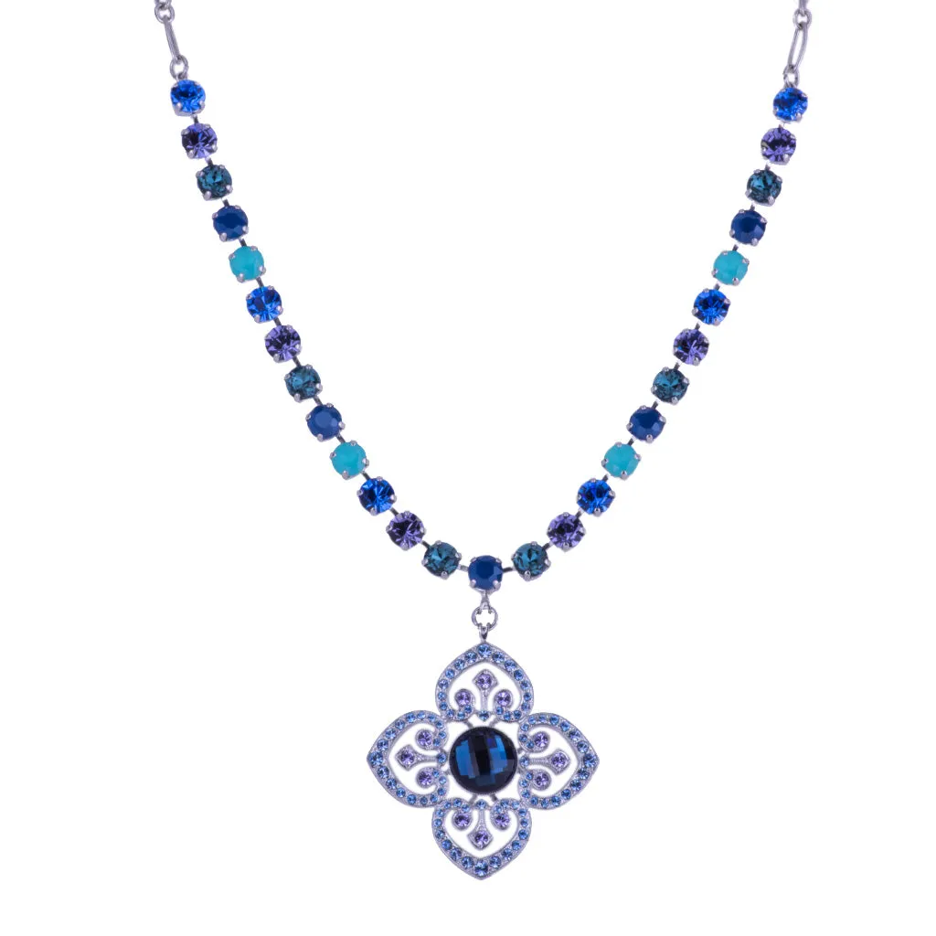 Medium Necklace with Hearted Medallion in "Electric Blue" *Custom*