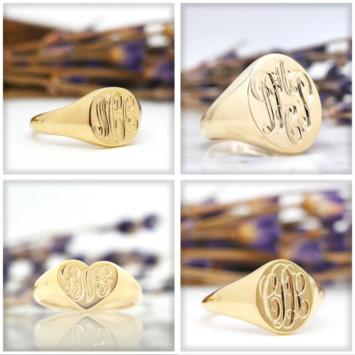 Men's Round Signet Ring - Small - Hand Engraved Script Monogram