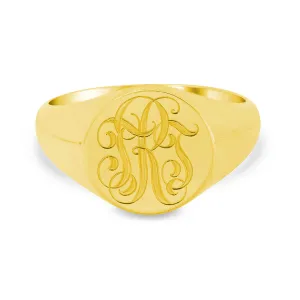 Men's Round Signet Ring - Small - Hand Engraved Script Monogram