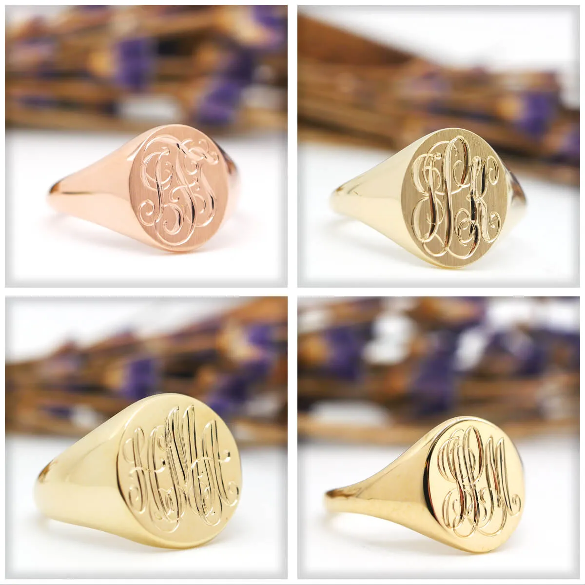 Men's Round Signet Ring - Small - Hand Engraved Script Monogram