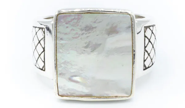 Men's Sterling Silver Mother Of Pearl Signet Ring