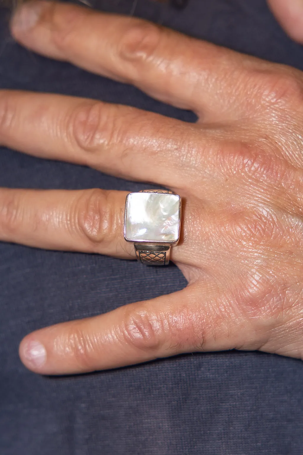 Men's Sterling Silver Mother Of Pearl Signet Ring