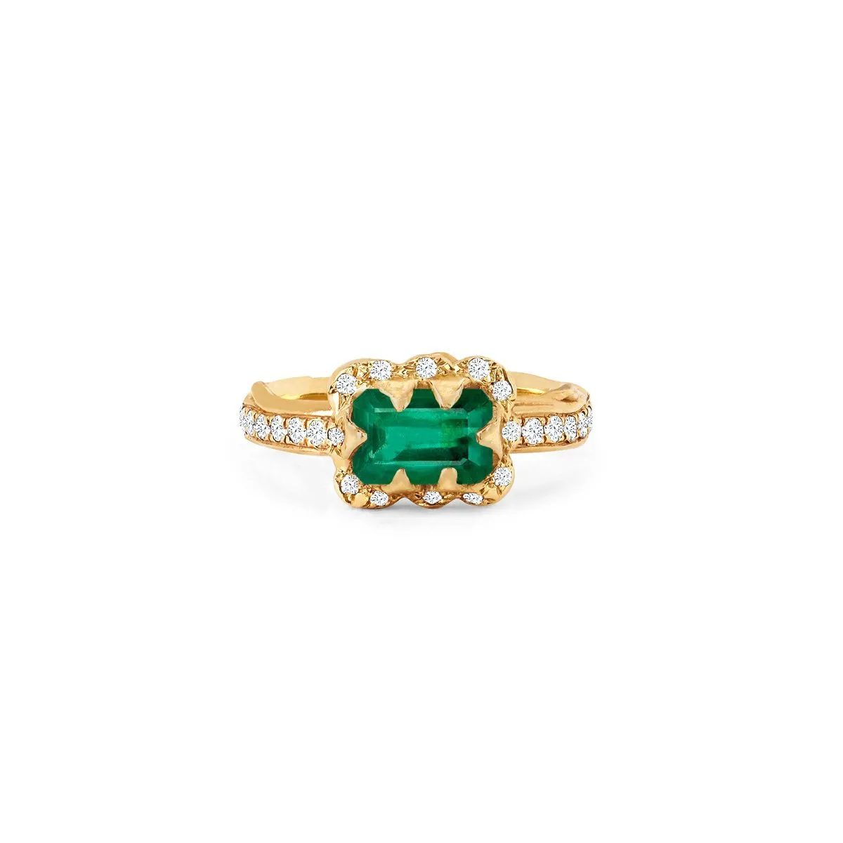 Micro Queen Emerald Cut Emerald Ring with Sprinkled Diamonds | Ready to Ship