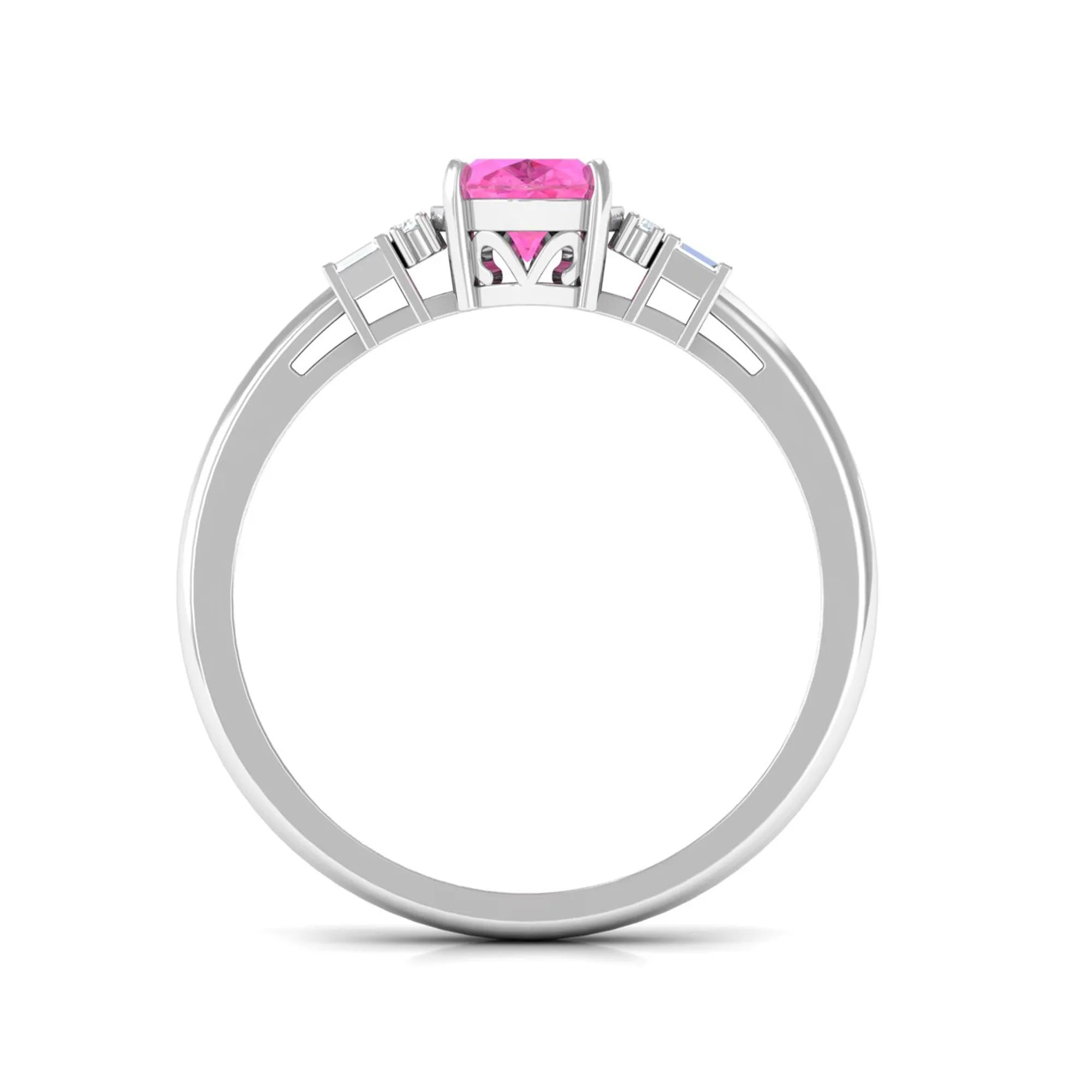 Natural Oval Cut Pink Sapphire Engagement Ring with Diamond