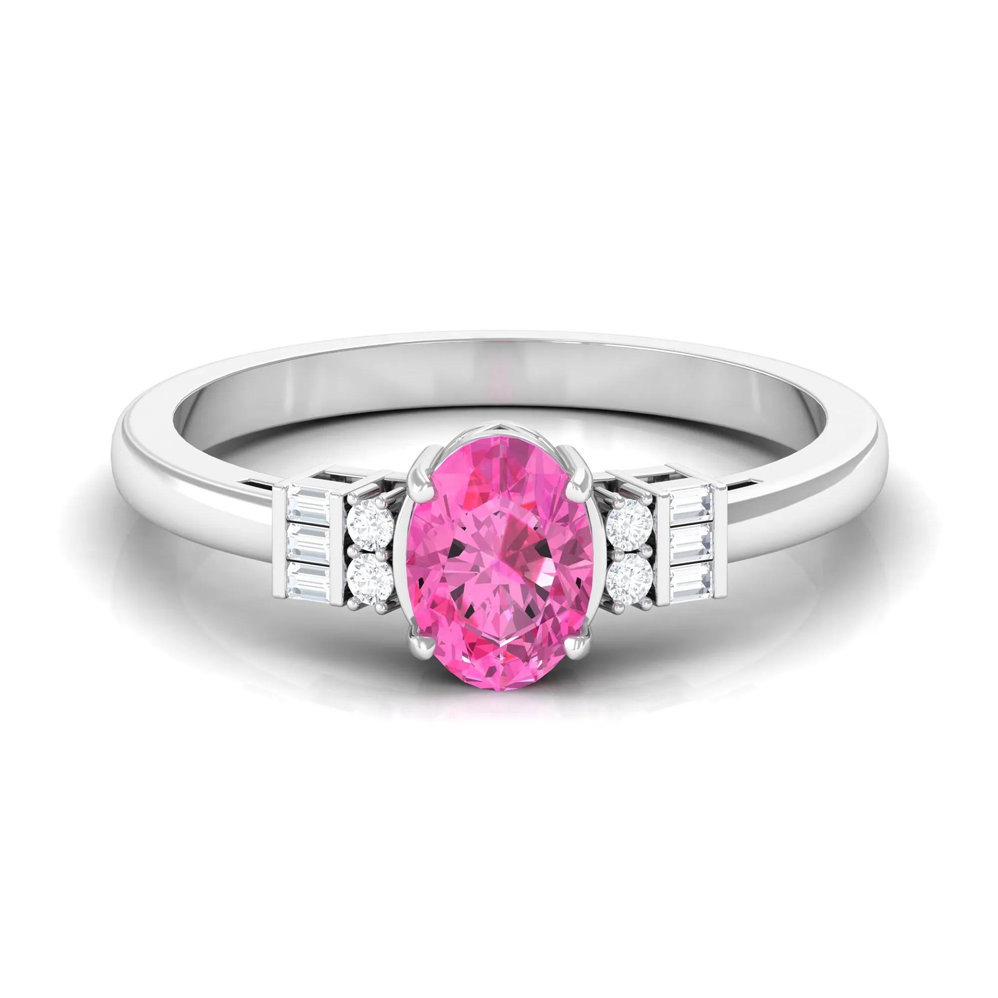 Natural Oval Cut Pink Sapphire Engagement Ring with Diamond