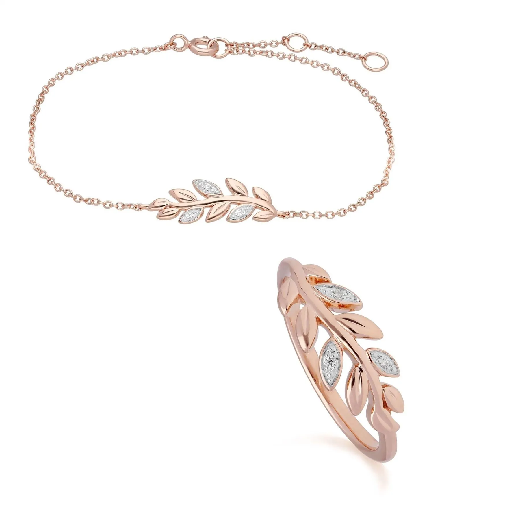 O Leaf Diamant Armband & Ring Satz in 9ct Rose Gold