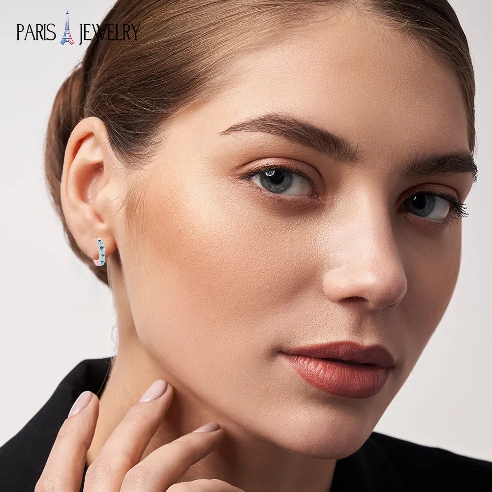 Paris Jewelry 18K Rose Gold Created Aqua 3Ct Emerald Cut Huggie Hoop Earrings Plated