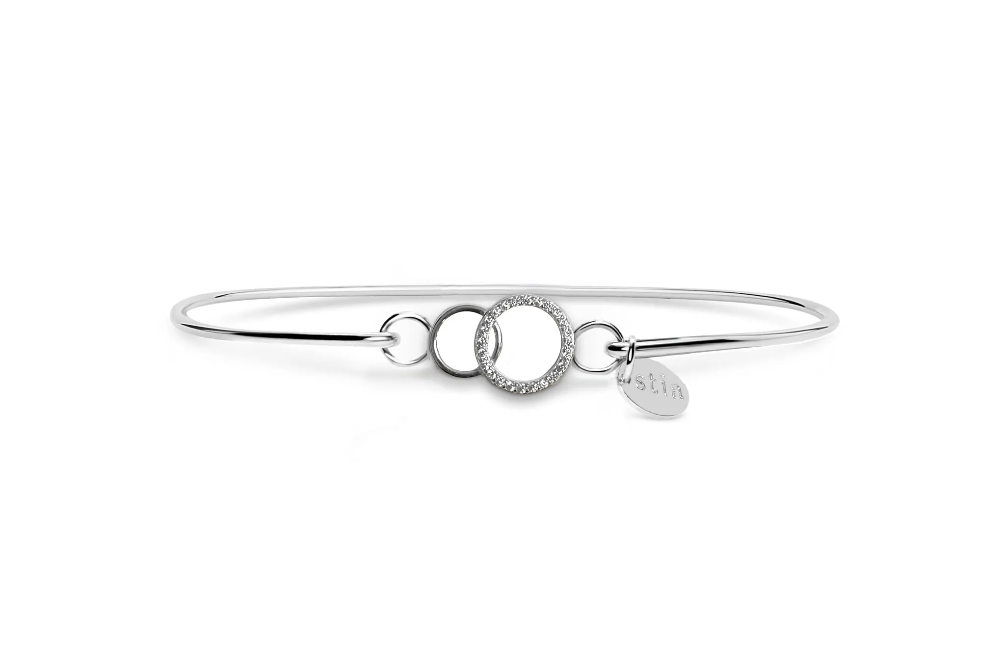 Pave Icon Bracelet Dainty Double Circle Silver