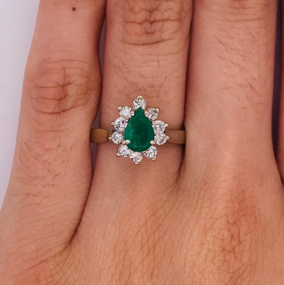 Pear Emerald Halo Ring