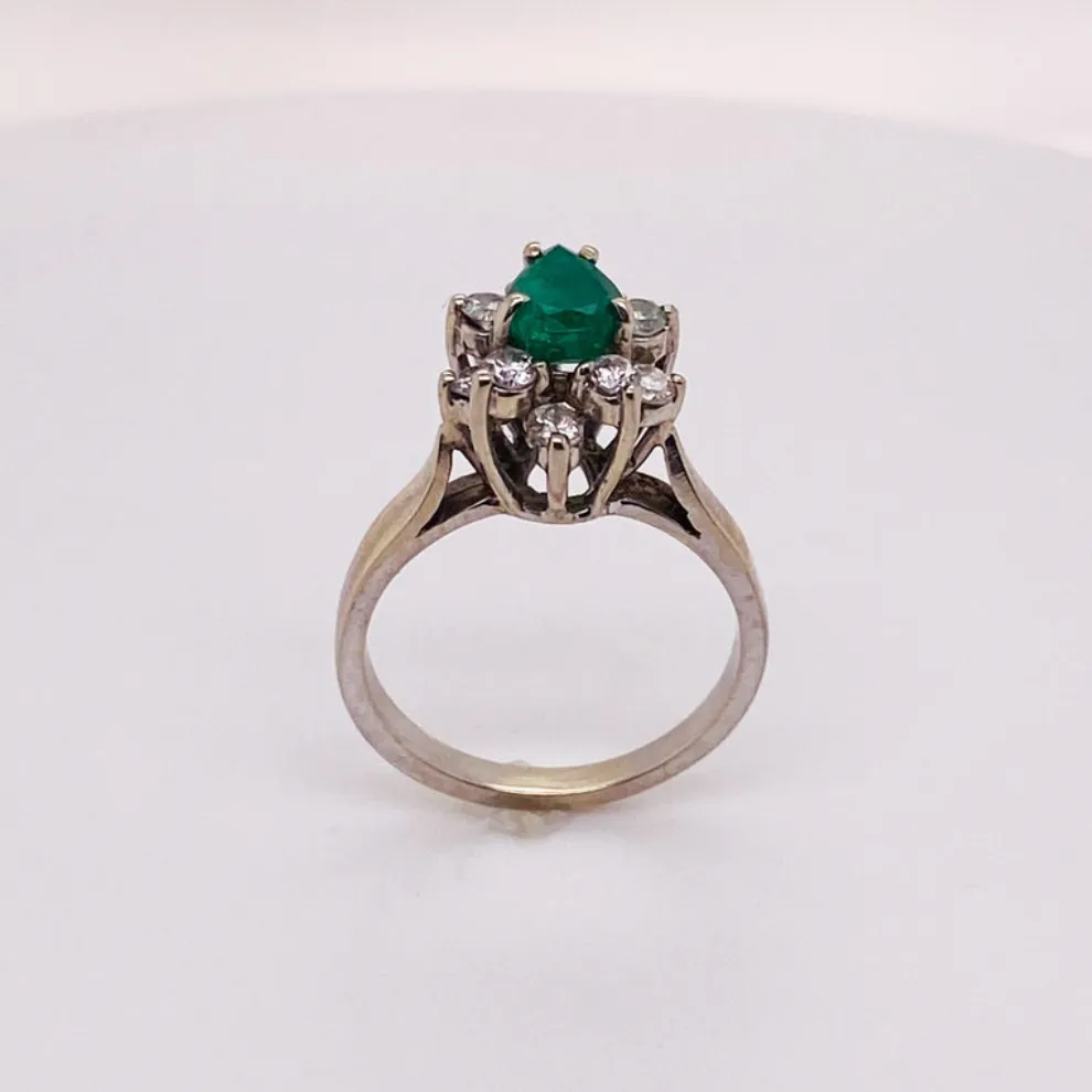 Pear Emerald Halo Ring