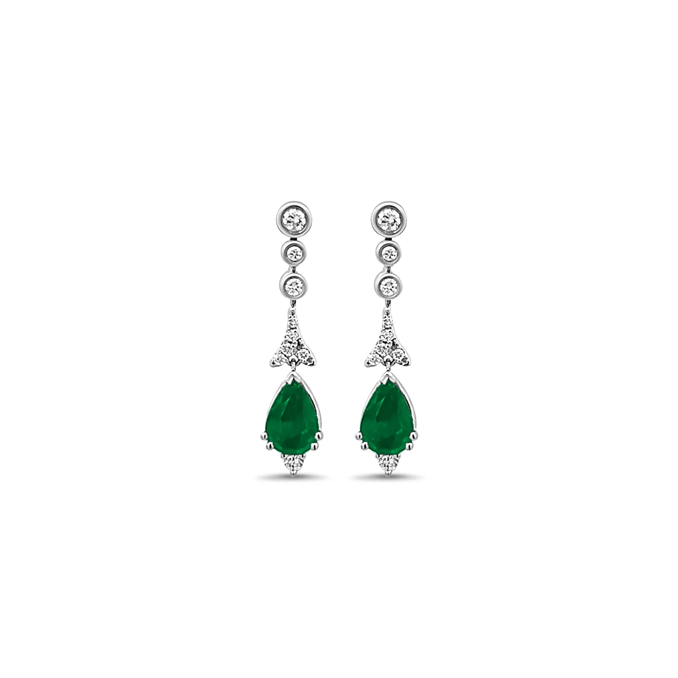 Pear Shaped Emerald and Diamond Drop Earrings