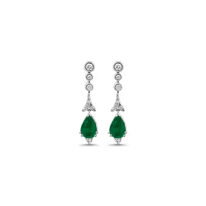 Pear Shaped Emerald and Diamond Drop Earrings