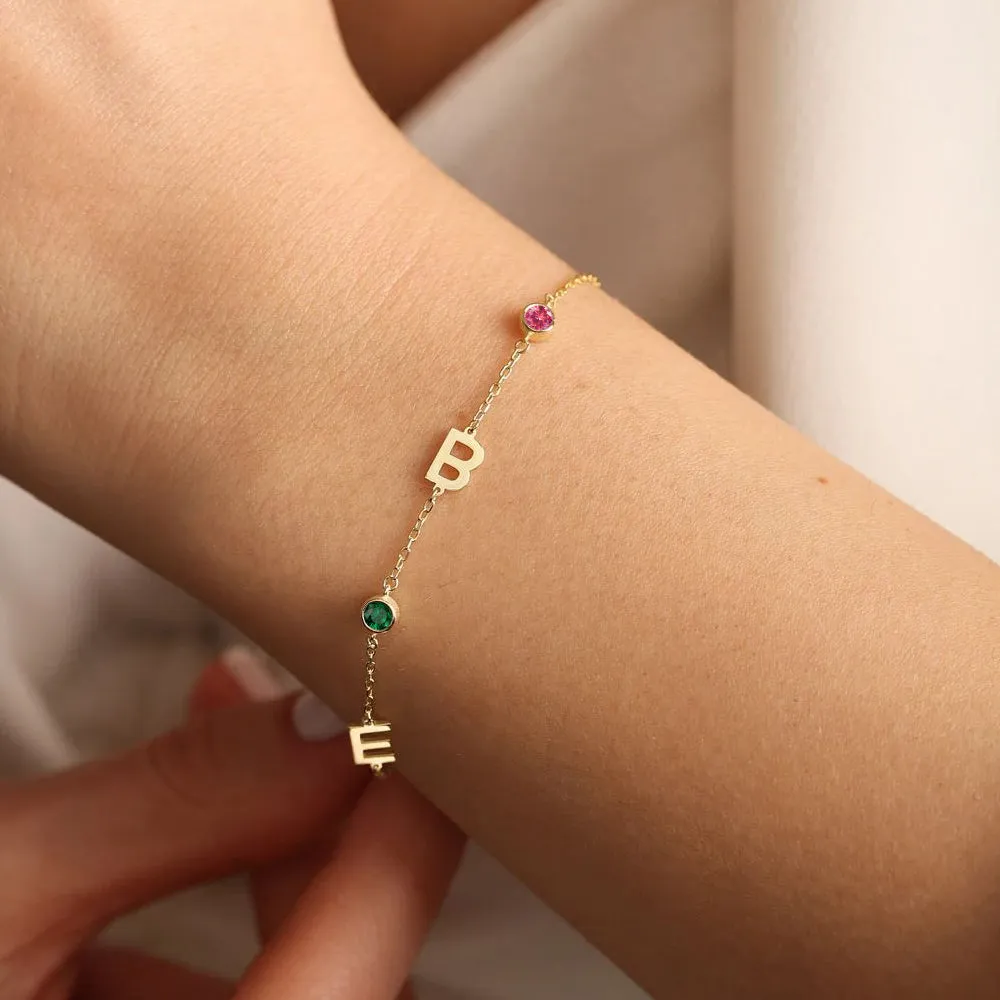 Personalized Birthstone Initial Letter Bracelet