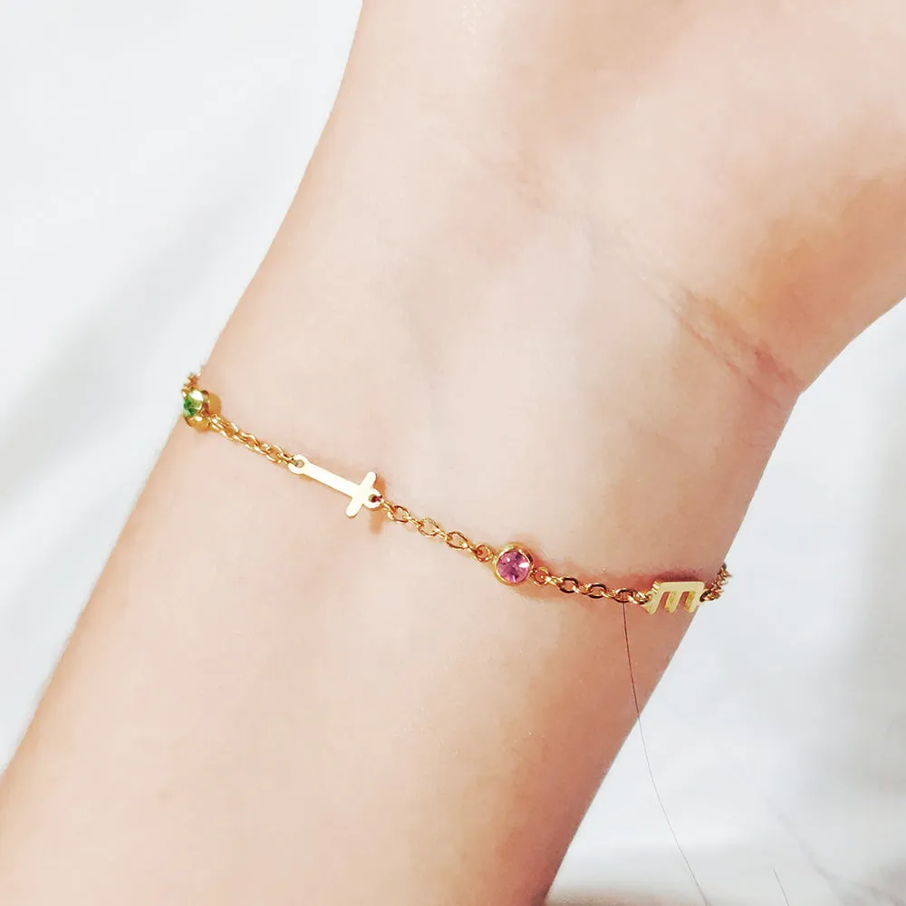 Personalized Birthstone Initial Letter Bracelet