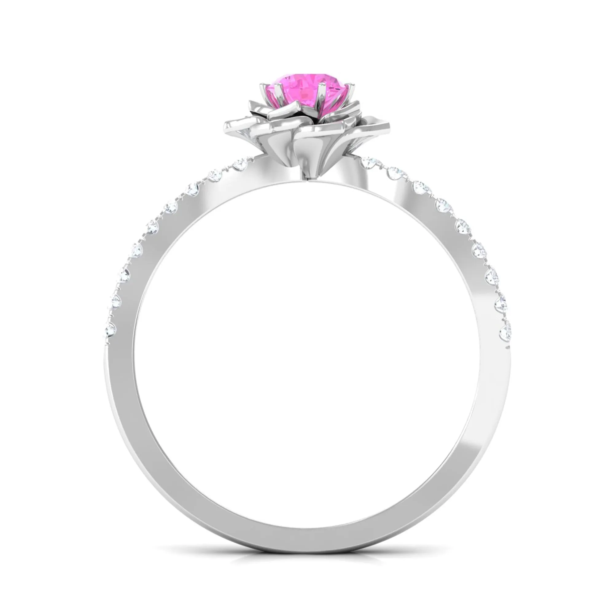 Pink Sapphire Flower Engagement Ring with Diamond