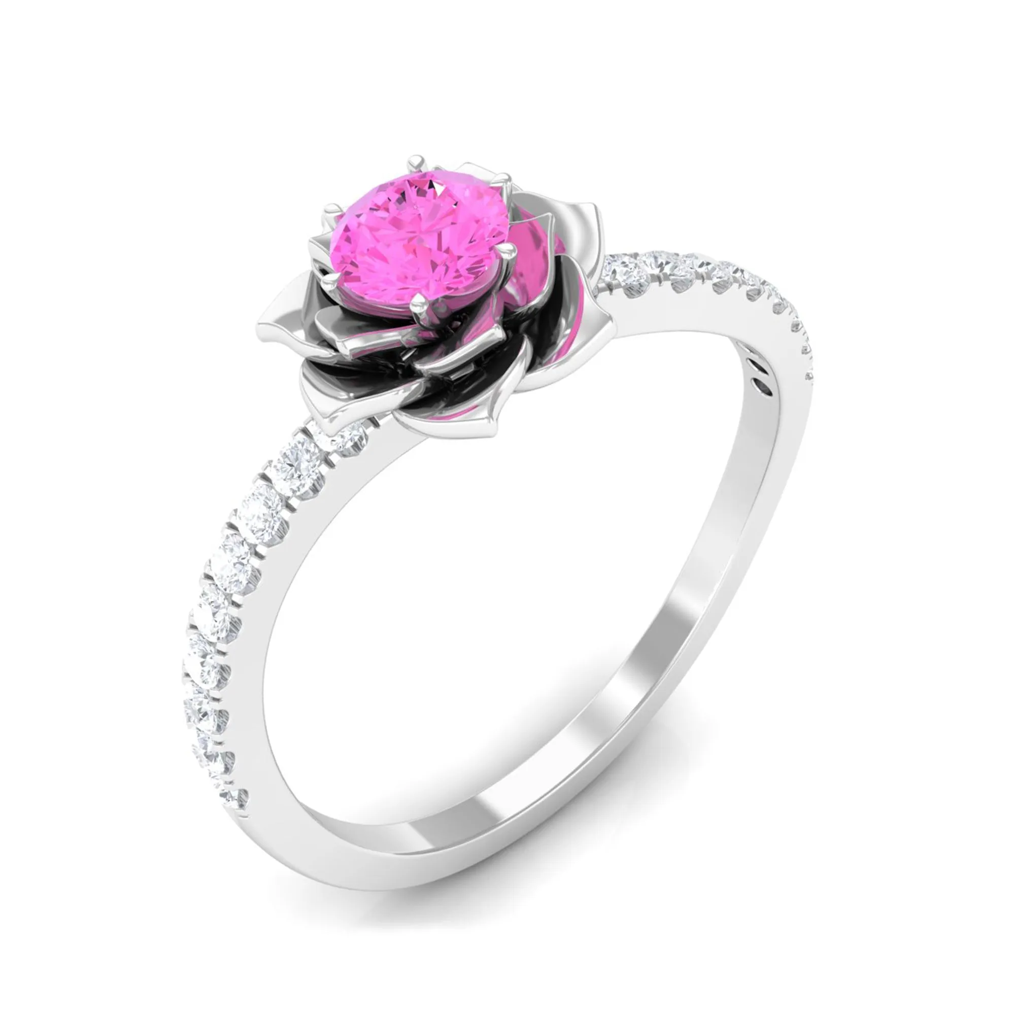 Pink Sapphire Flower Engagement Ring with Diamond