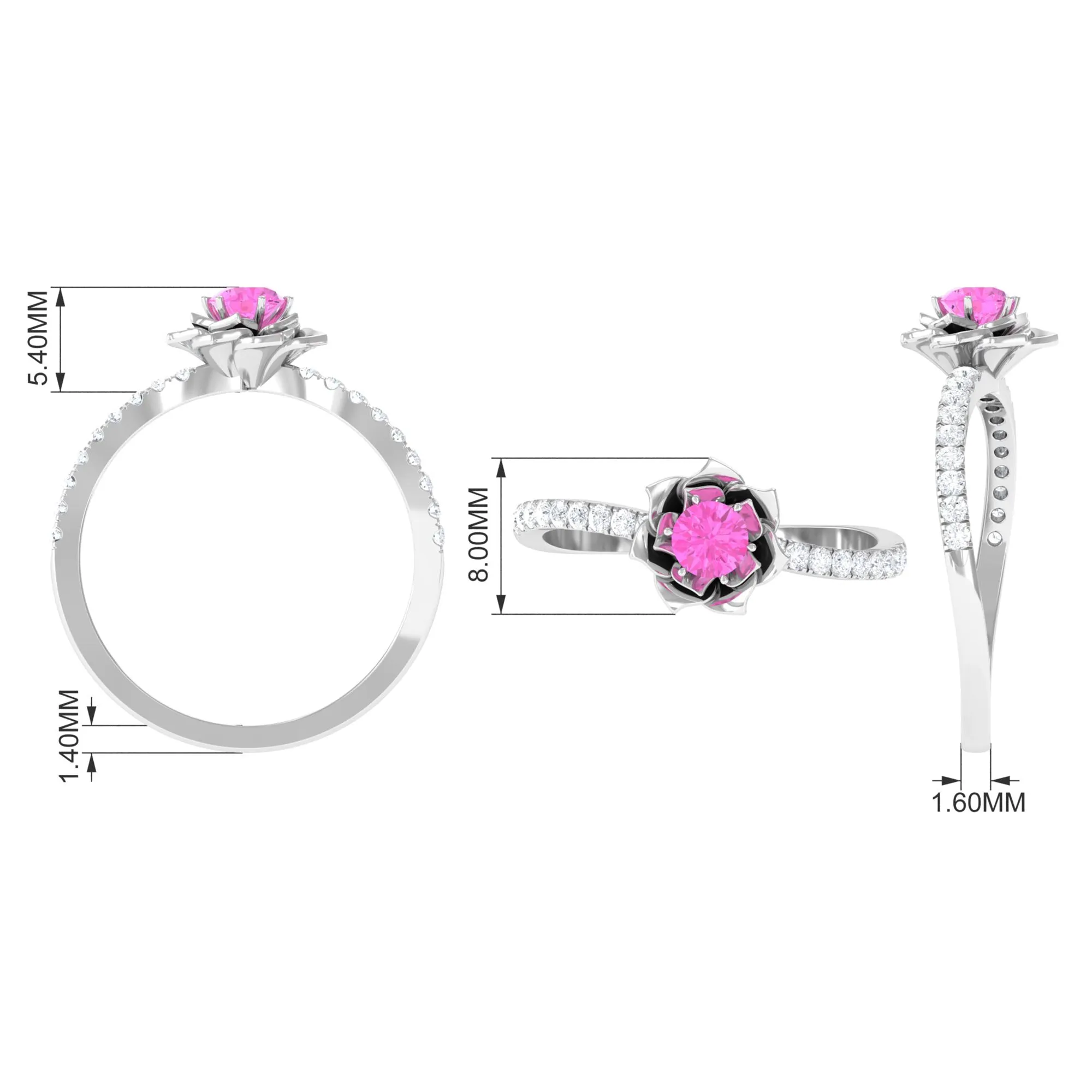 Pink Sapphire Flower Engagement Ring with Diamond