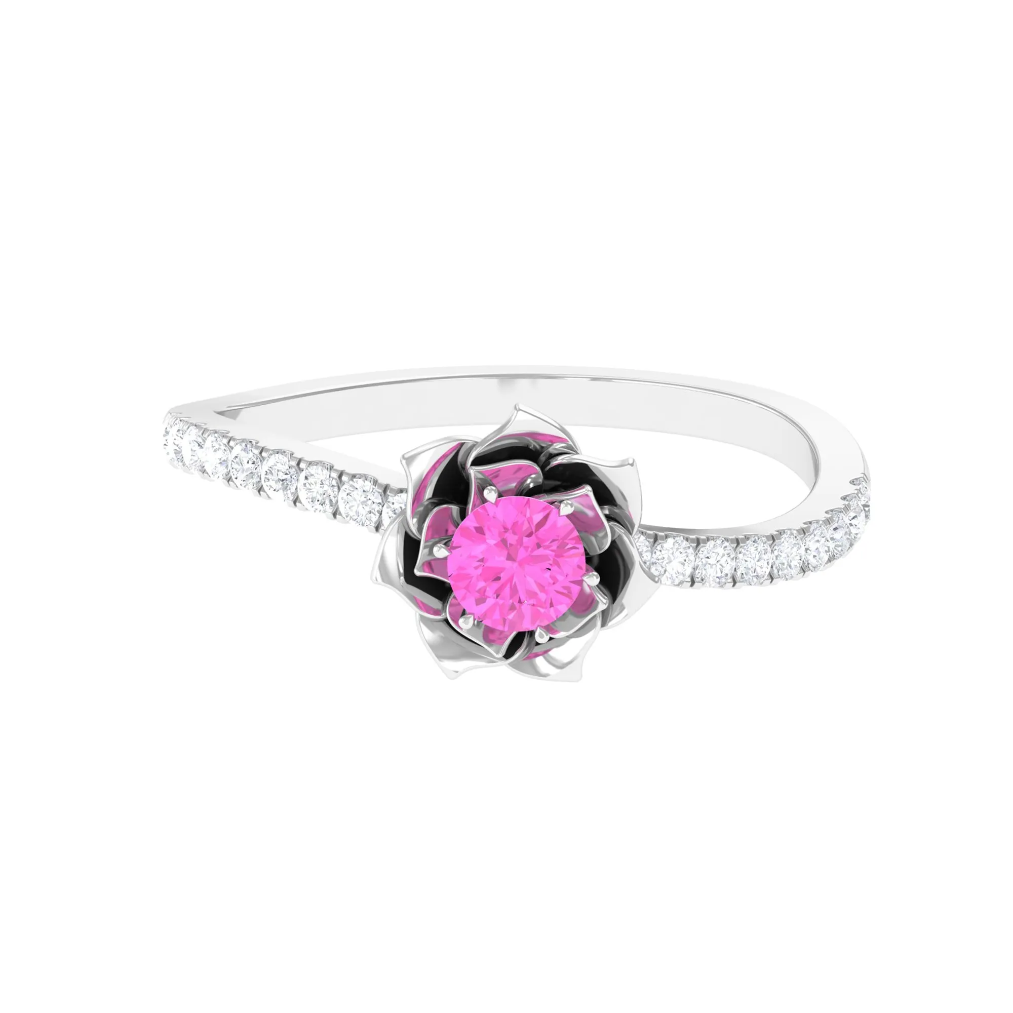 Pink Sapphire Flower Engagement Ring with Diamond