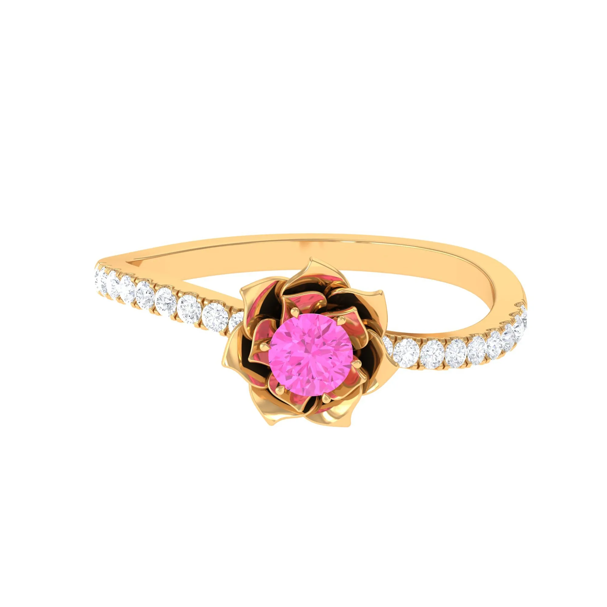 Pink Sapphire Flower Engagement Ring with Diamond