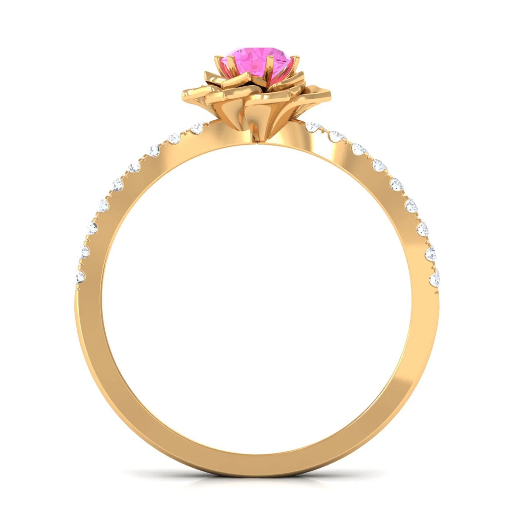 Pink Sapphire Flower Engagement Ring with Diamond