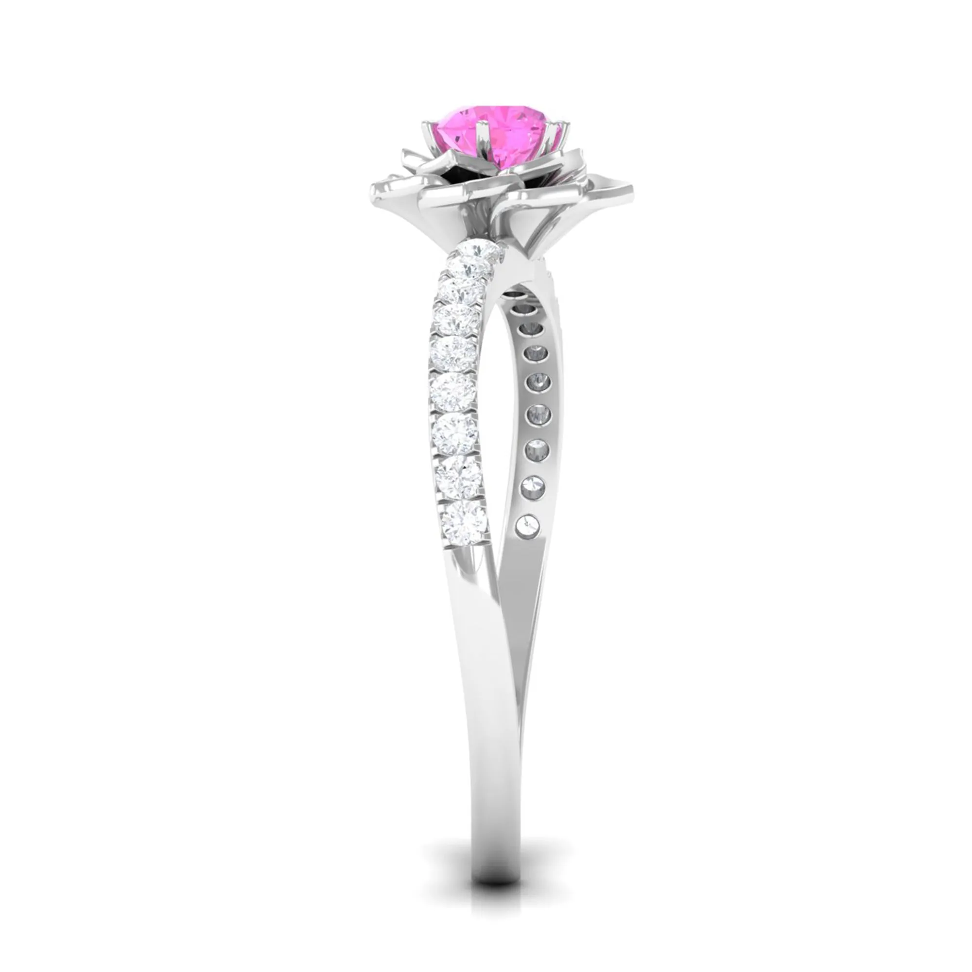 Pink Sapphire Flower Engagement Ring with Diamond