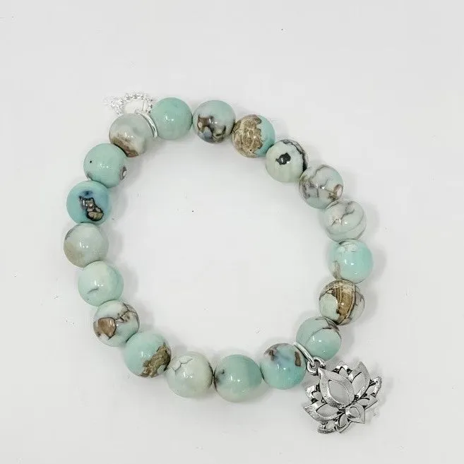 PowerBeads by jen Petites Seafoam Agate Silvertone Lotus Bracelet