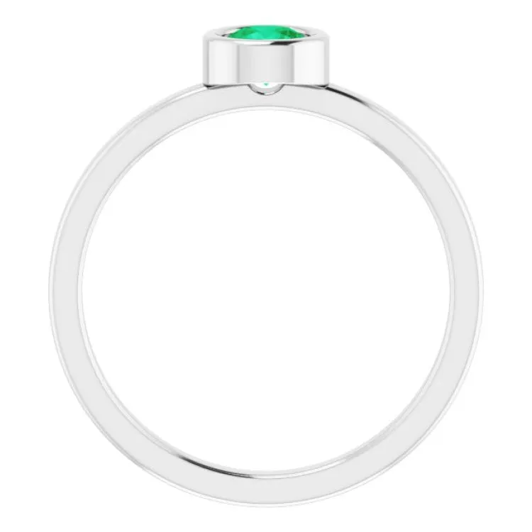 Rhodium-Plated Sterling Silver 4.5 mm Lab-Grown Emerald Ring