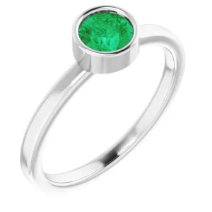 Rhodium-Plated Sterling Silver 5 mm Imitation Emerald Ring