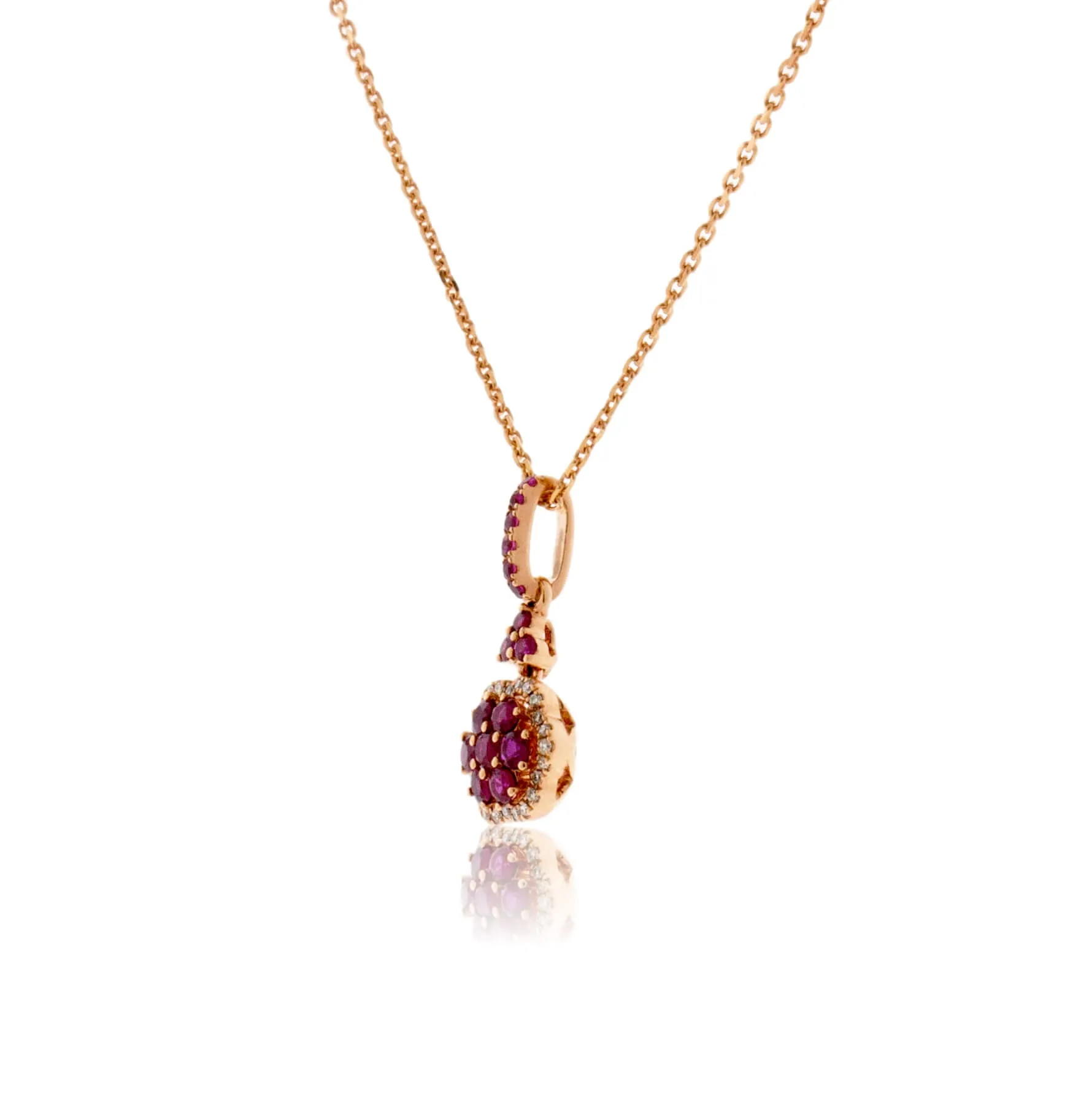 Rose Gold Ruby Cluster & Diamond Pendant