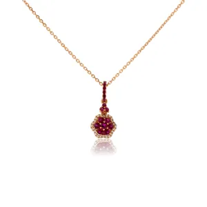 Rose Gold Ruby Cluster & Diamond Pendant