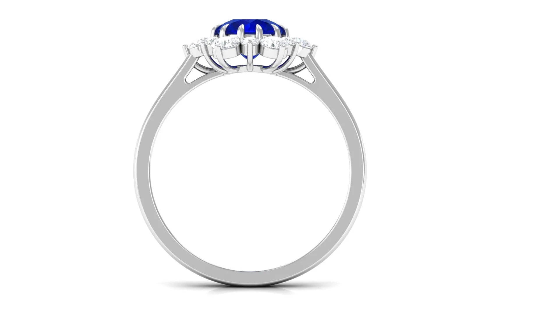 Round Cut Created Blue Sapphire Classic Halo Engagement Ring with Moissanite