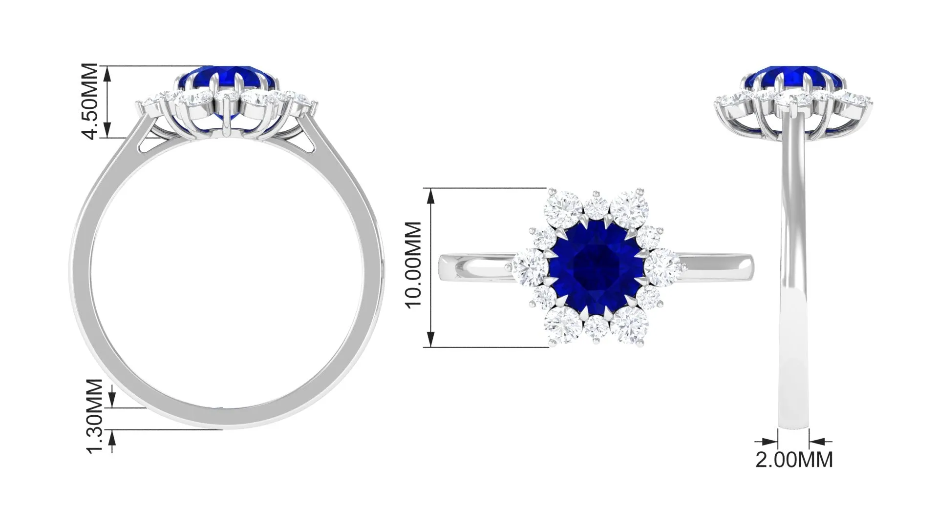 Round Cut Created Blue Sapphire Classic Halo Engagement Ring with Moissanite