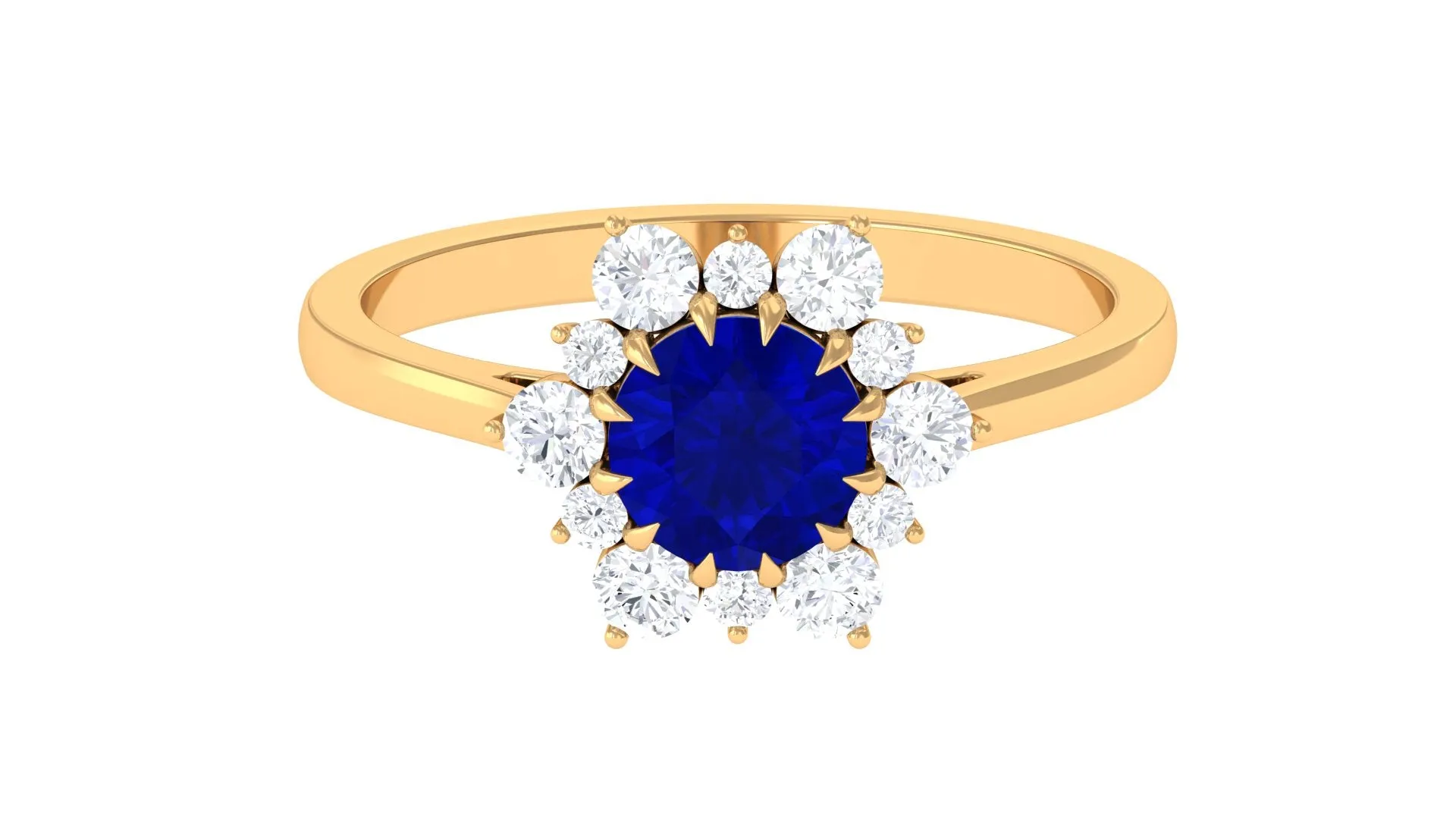 Round Cut Created Blue Sapphire Classic Halo Engagement Ring with Moissanite