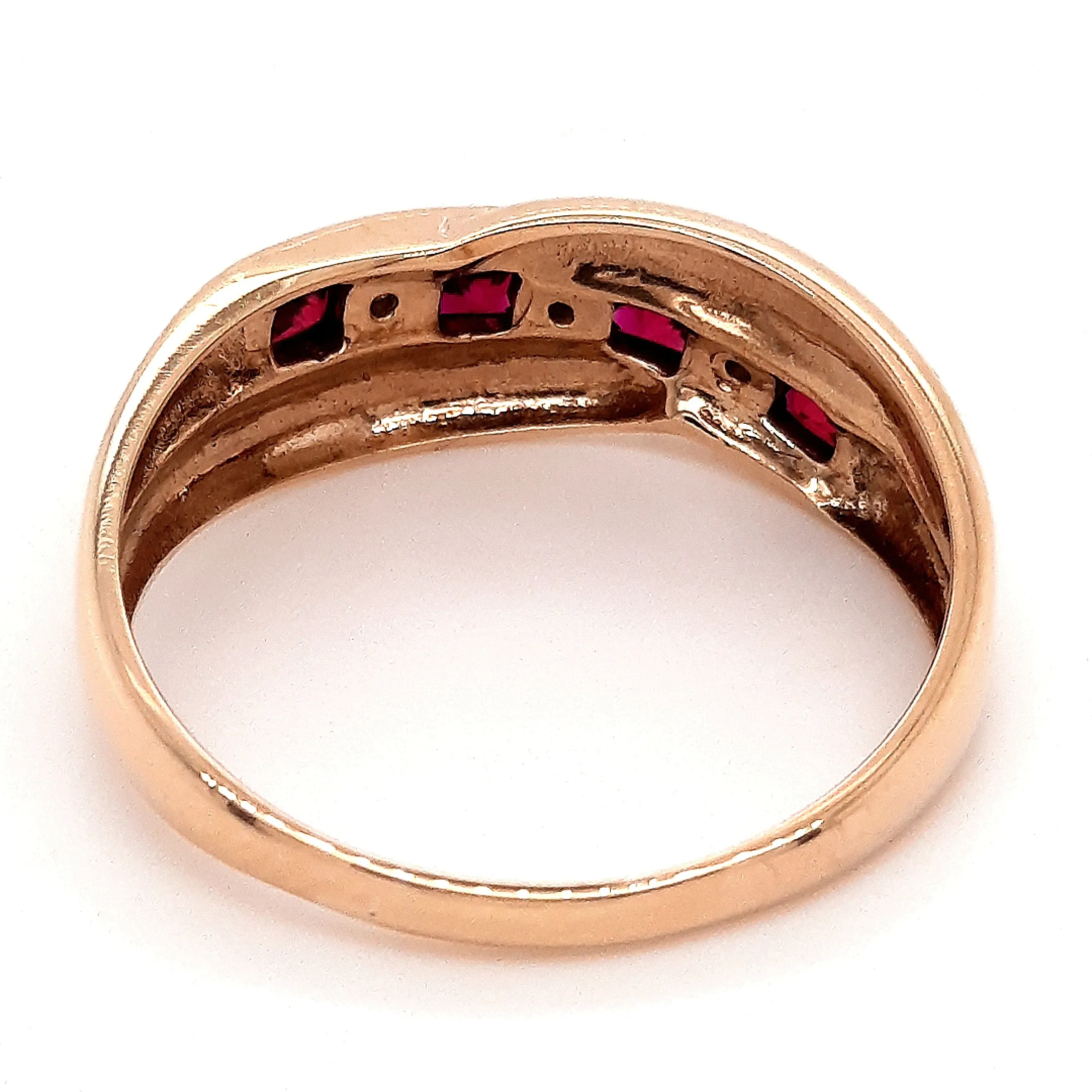 Ruby & Diamond Yellow Gold Crossover Ring