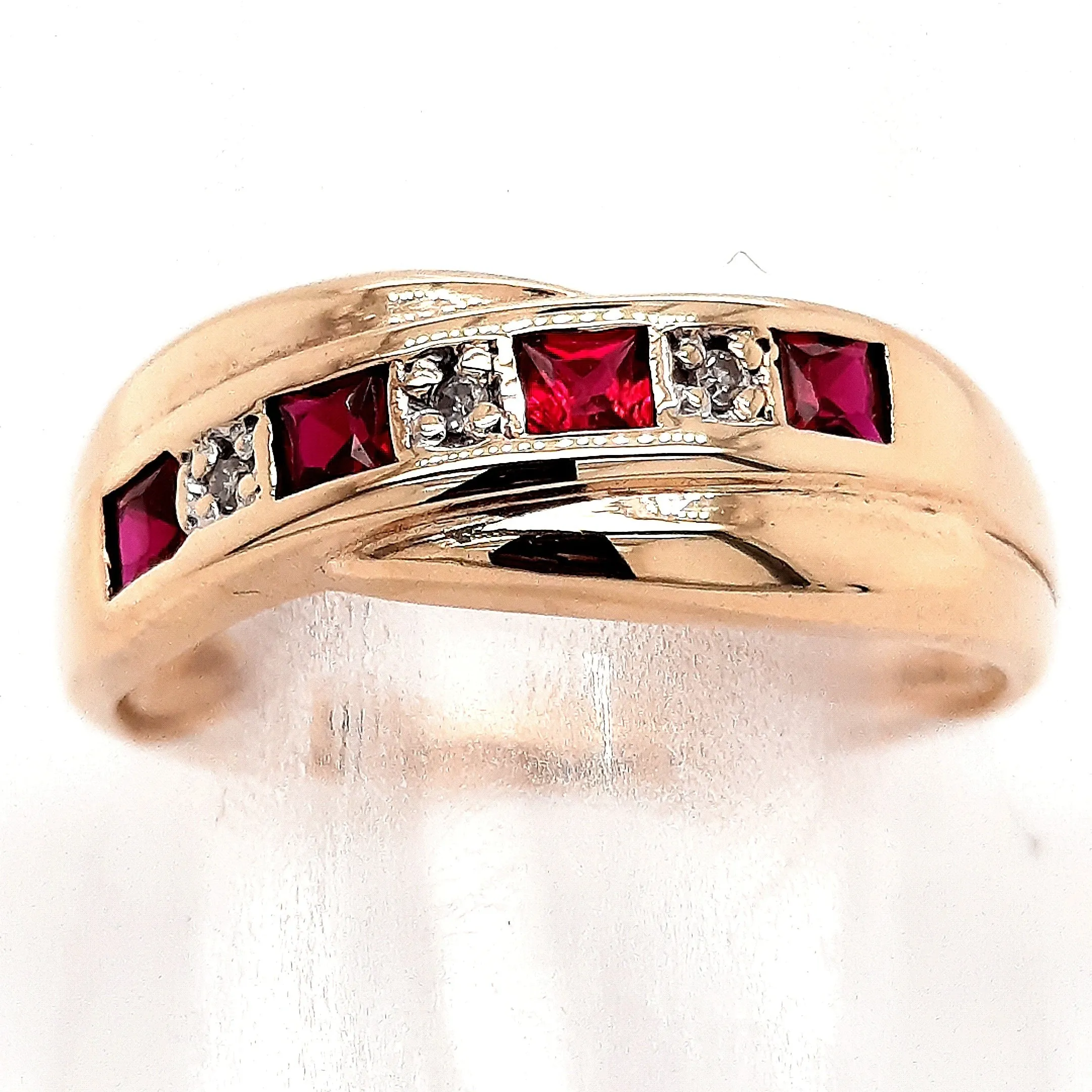 Ruby & Diamond Yellow Gold Crossover Ring