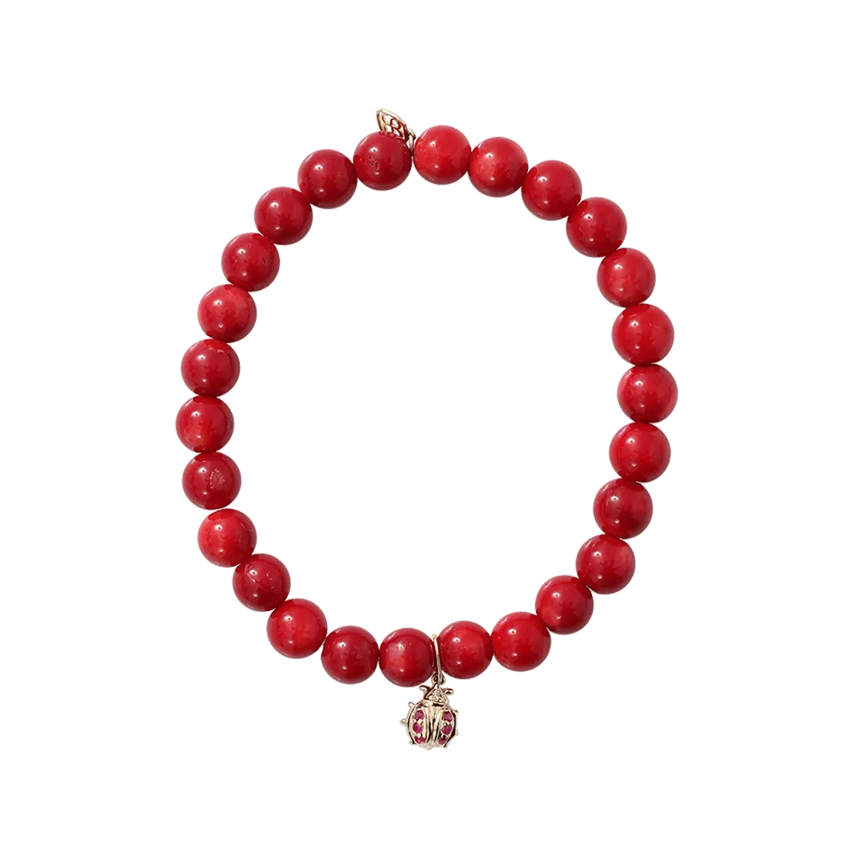 Ruby Ladybug Beaded Bracelet