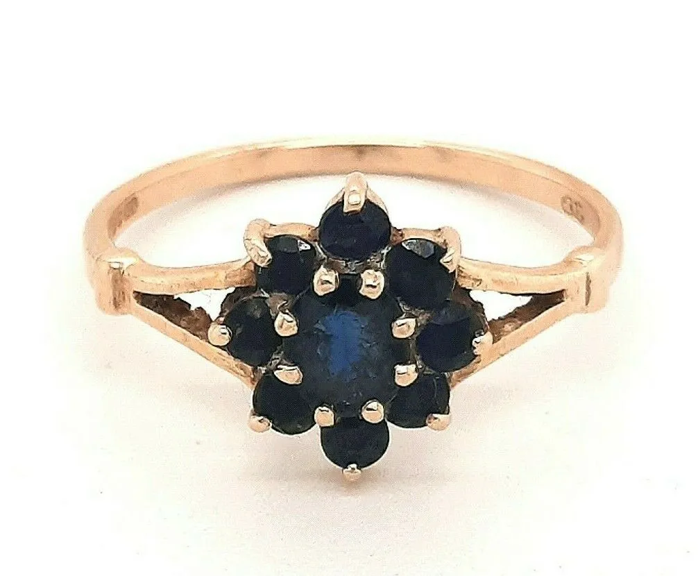 Sapphire & 9ct Yellow Gold Dress Cluster Ring Fine Jewellery Band Size M