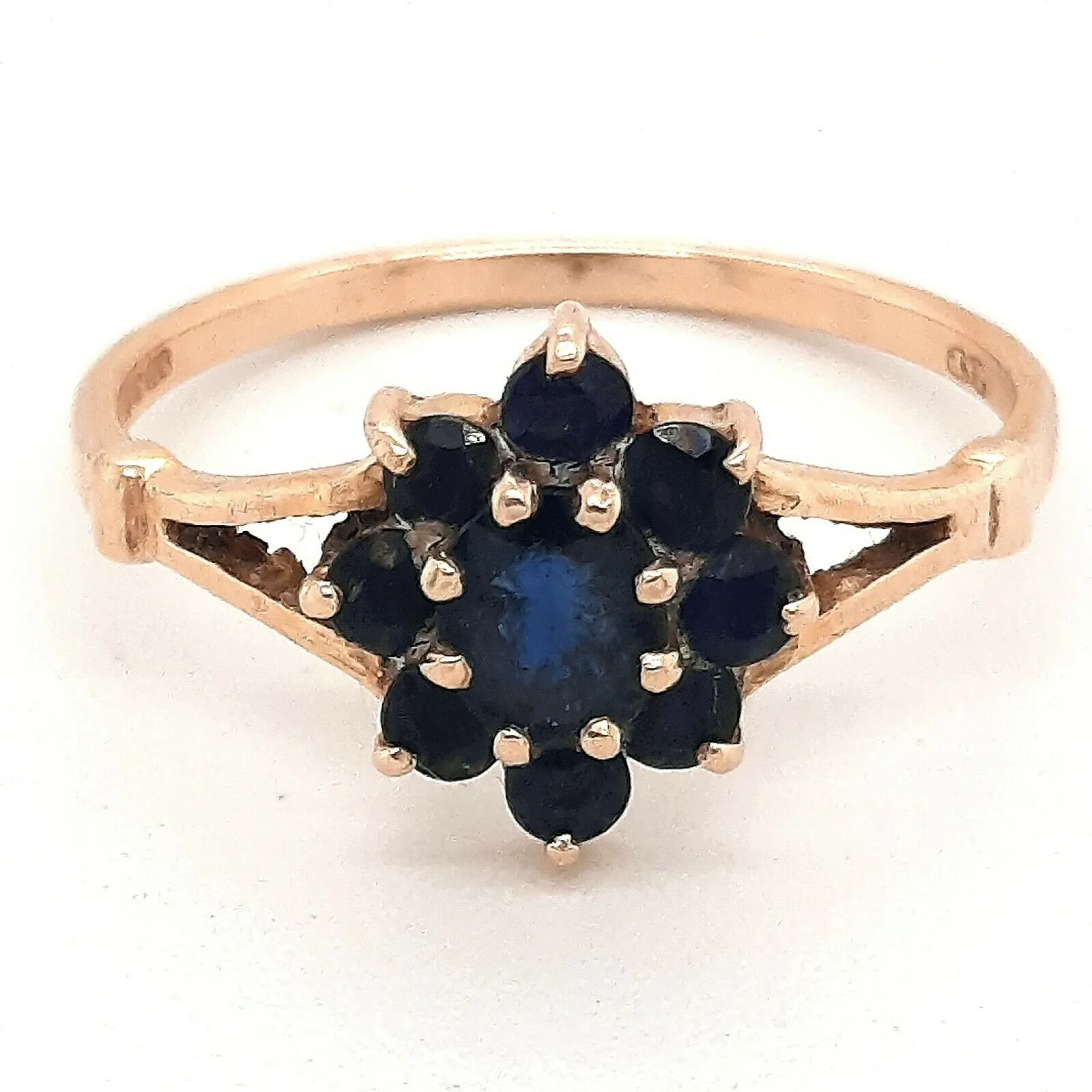 Sapphire & 9ct Yellow Gold Dress Cluster Ring Fine Jewellery Band Size M