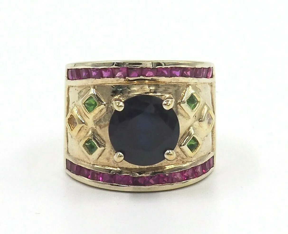 Sapphire & Ruby Rhinestone Gold Plated Ring