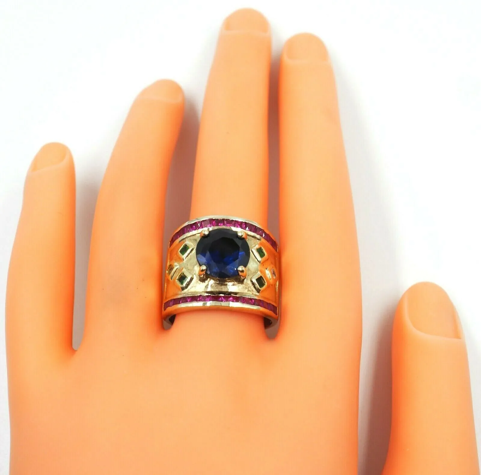 Sapphire & Ruby Rhinestone Gold Plated Ring