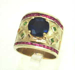 Sapphire & Ruby Rhinestone Gold Plated Ring