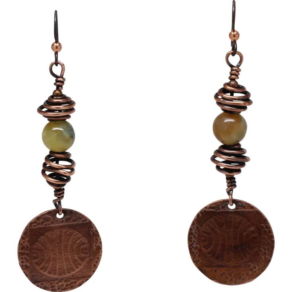 Sassy Copper Dangle Earrings with Yellow African Opal