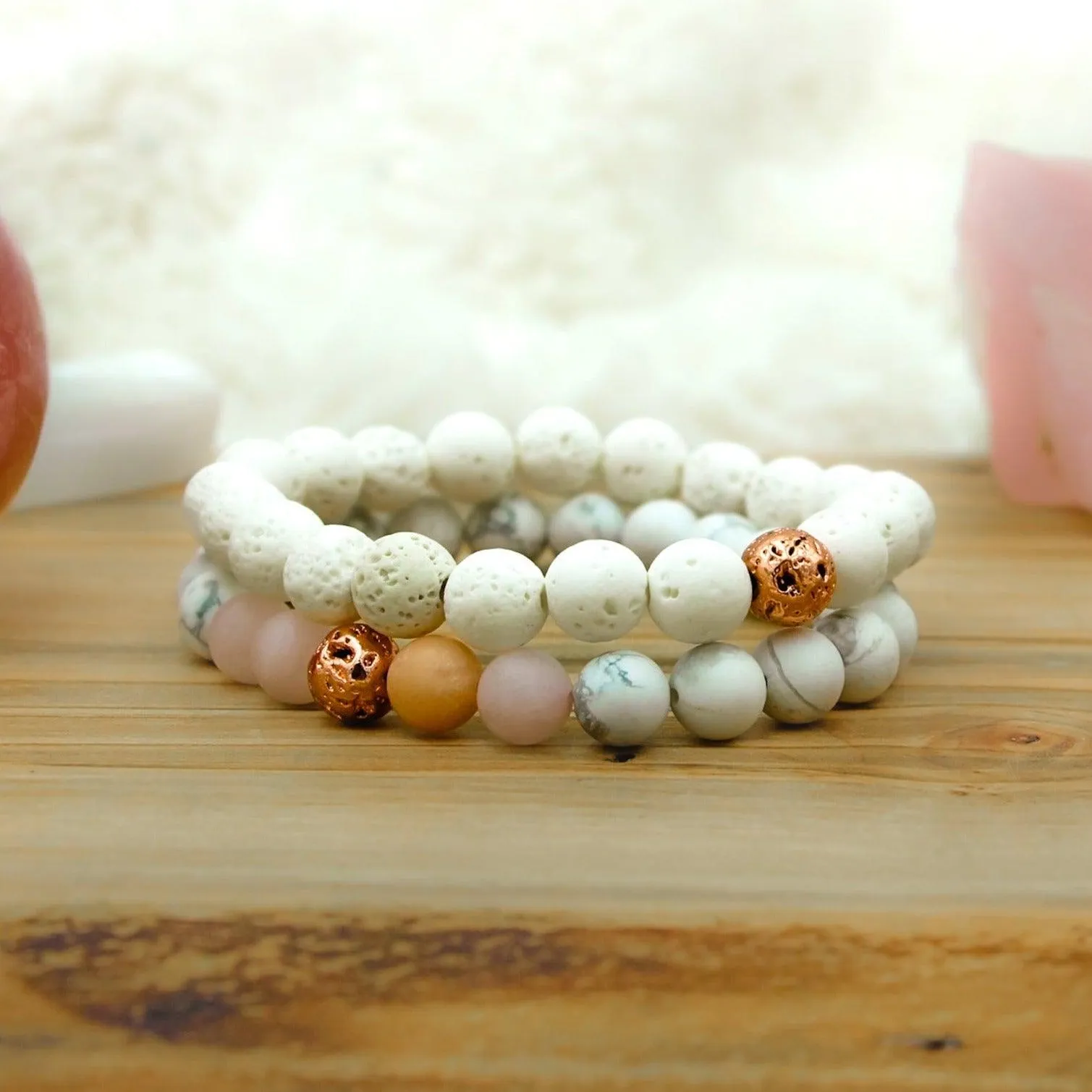 Self Love Rose Quartz   Howlite Gemstone Bracelet Set